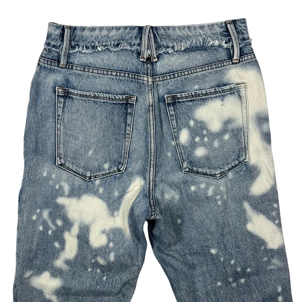 Good American Straight Leg Jeans Womens 6 Fits 28x29 Distressed‎ Bleach Splatter